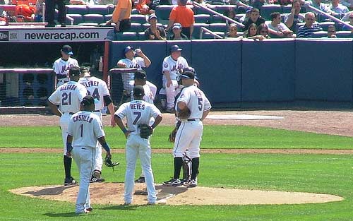 New York Mets Conference on the pitching mound