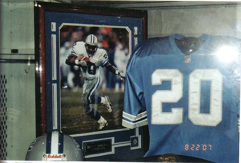 Barry Sanders fan memorabilia.