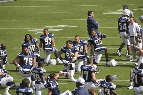 Chargers pre-game stretching.